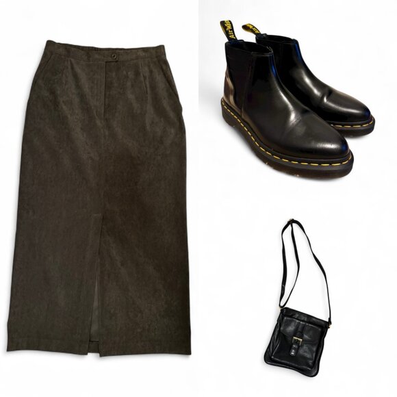 EUC Ingenuity Dark Green Suede-Look Midi Skirt – Size 10 – Made in Canada - Picture 2 of 6